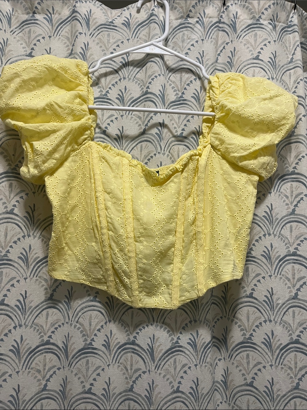 wild fable Yellow Eyelet Puff-Sleeve Crop Top